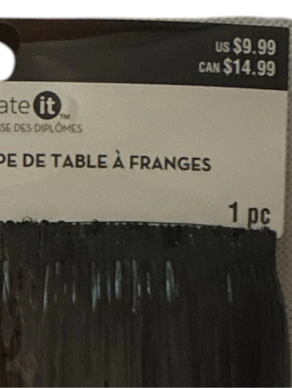 Celebrate It Black Fringed Plastic Table Skirt Graduation 7.5 in x 87.5 in